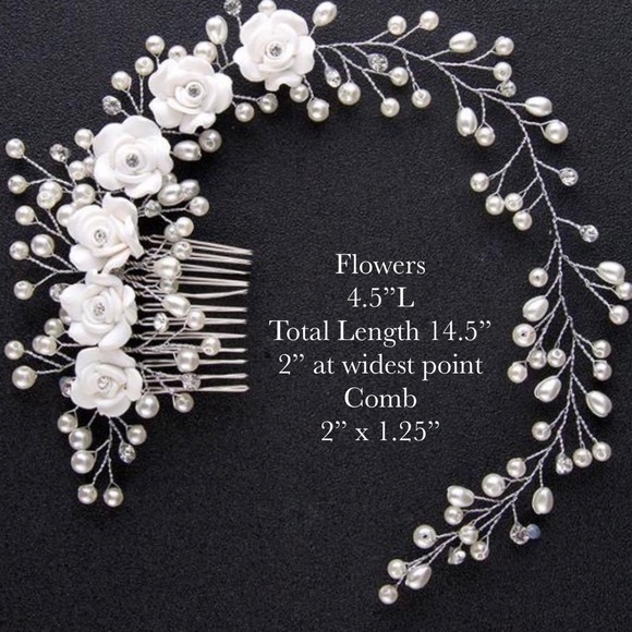Pearl and Crystal White Flower Bridal Hair Comb - Picture 16 of 16